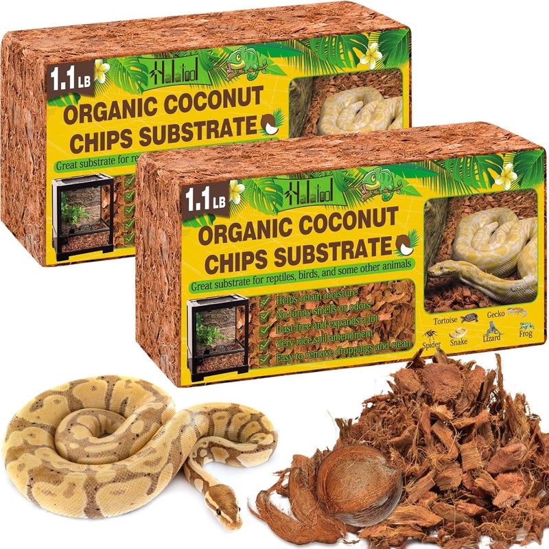 Halatool 2 Pack Snake Bedding Natural Coconut Chips Substrate Coco Husk for Reptiles Tank Terrarium Substrate for Ball Python Frog Gecko Hermit Crab Tortoise - Image 1